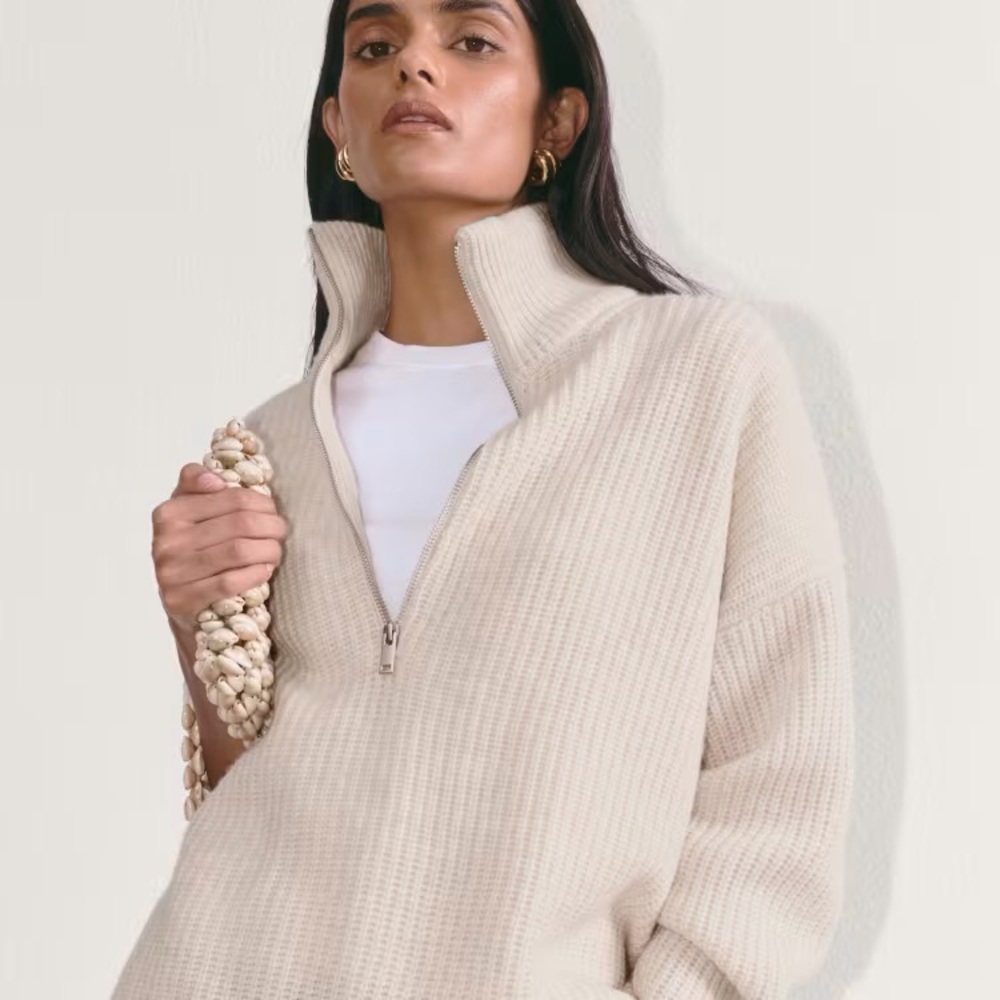 Everlane The Half-Zip Sweater in Luxe Merino Heathered Oat